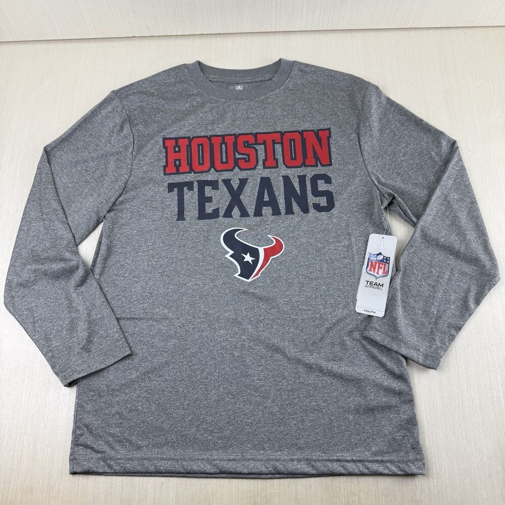 Houston Texans Shirt Long Sleeve Boys Lg (10/12) Gray NWT NFL Team Apparel
